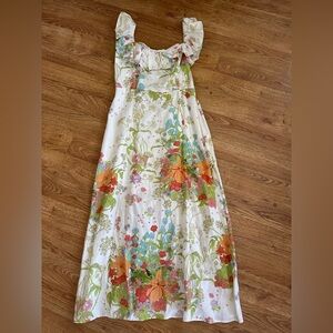 & Other Stories Floral Ruffle Linen Dress  US 8